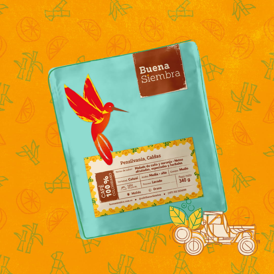 Bolsa de café colombiano, variedad catuai